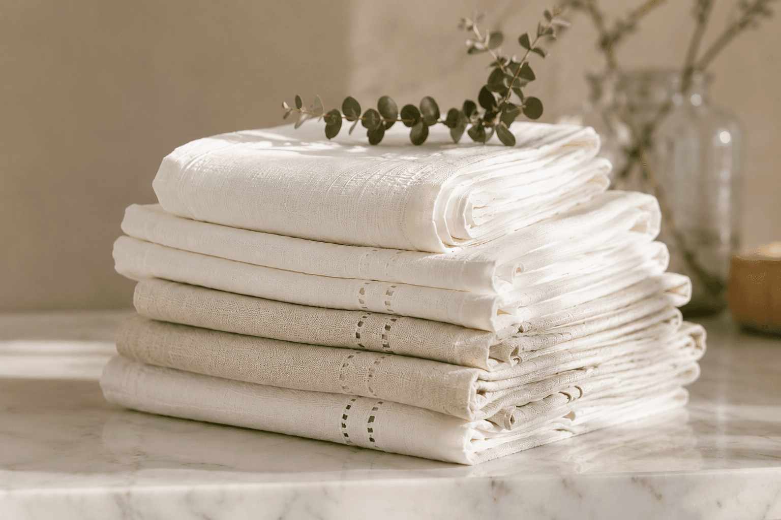 Folded ivory towels